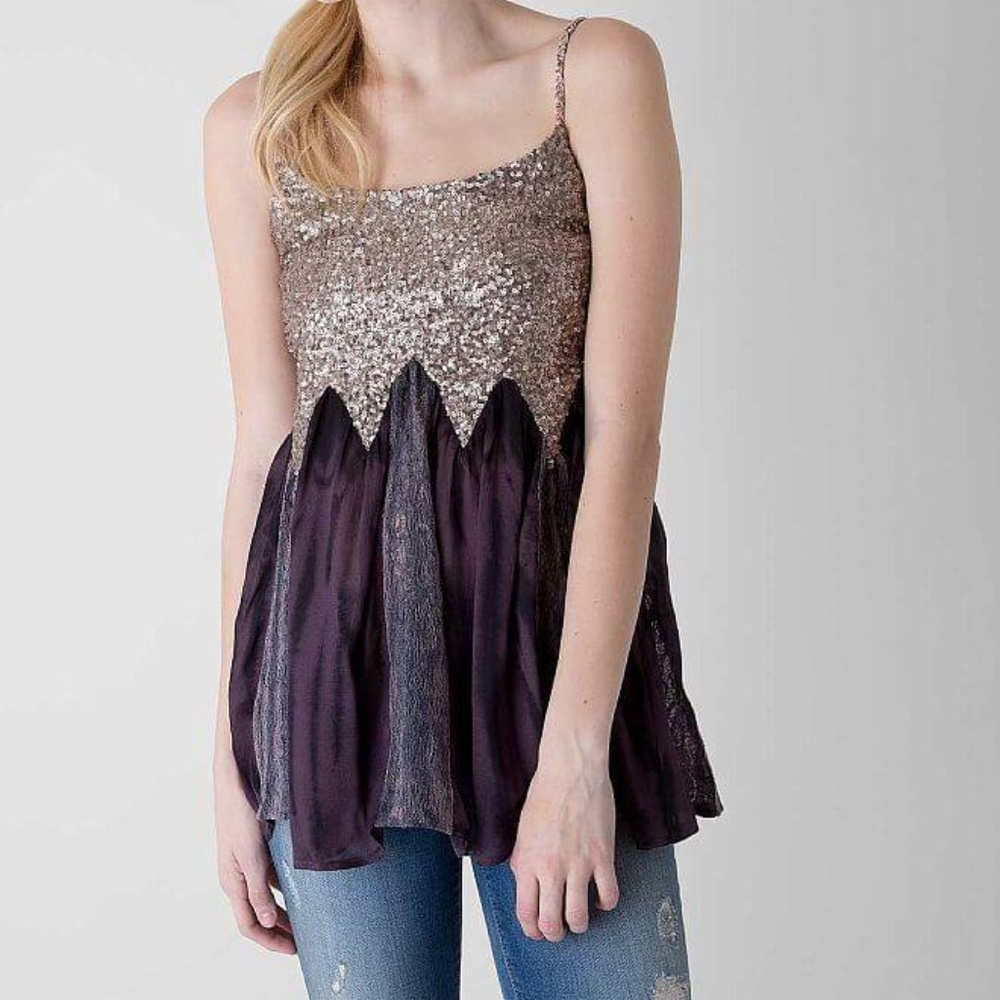 Gimmicks by BKE | Gold Sequin & Lace Boho Tank Top